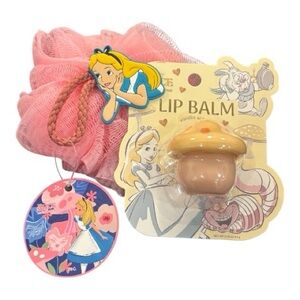 Disney’s Alice in Wonderland Vanilla Scented Lip Balm and Pink Loofah Set NEW